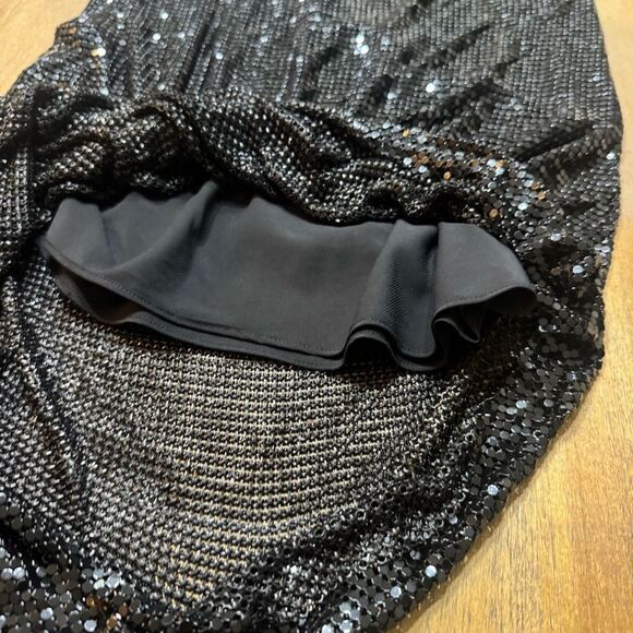 Alice + Olivia Chainmail‎ Midi Slip Dress Size 2  Asymmetric Hem Open Back Black - Picture 10 of 14